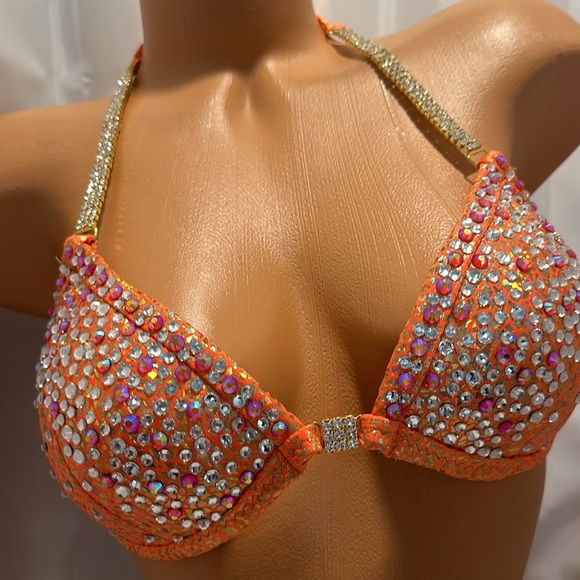 Npc Figure competition Posing suit orange cup size 34B  med  bottom handmade - Picture 2 of 4